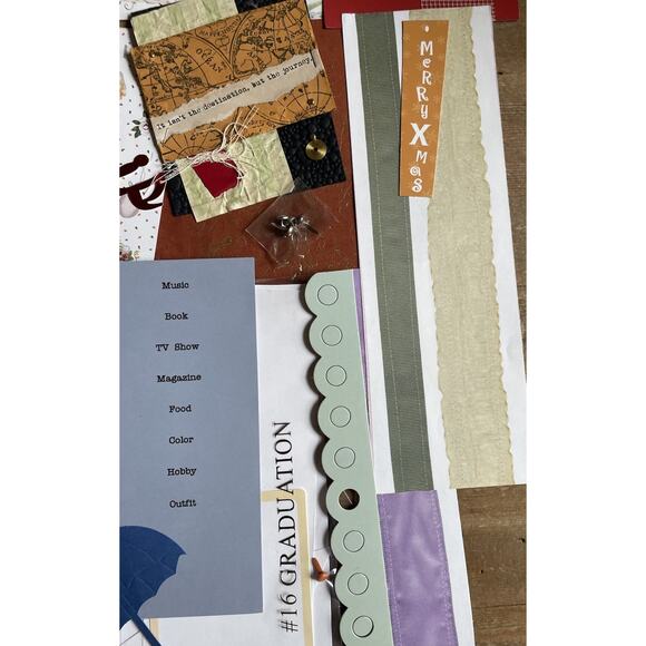 Lot 75 Journaling Scrapbooking Stickers Die Cuts Brads Eyelets Ribbon Flowers - Picture 7 of 9